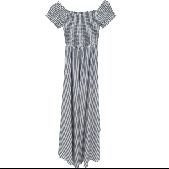 Show Me Your Mumu navy and white striped off the shoulder maxi dress. Size L - Picture 4 of 11